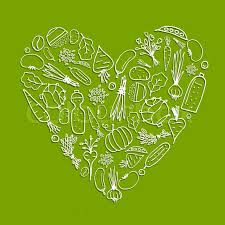 Green heart logo made of produce